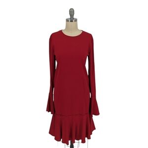 19913 Theory Marah Bell Sleeve Shift Dress Red size 4 preppy minimal Business